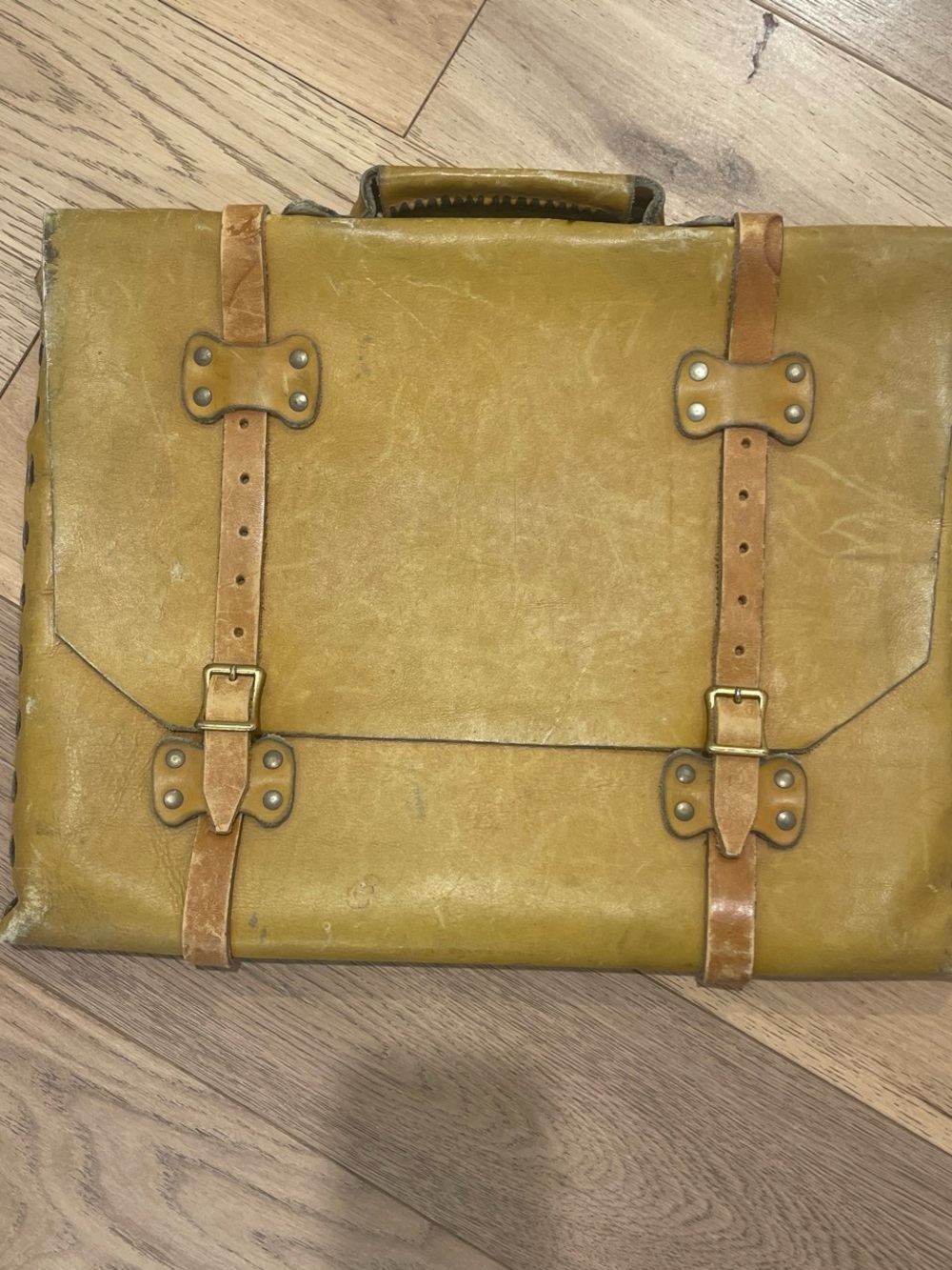 Vintage-handmade Mustard Leather Briefcase - carrying case